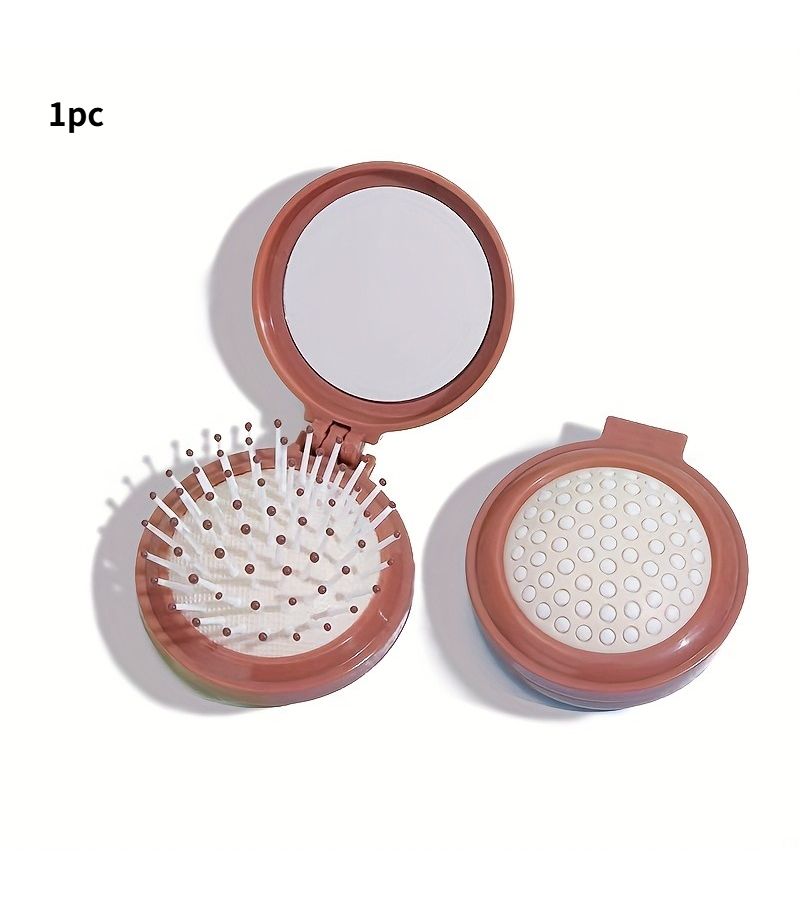 1pc Random Color Cute Portable Flip Folding Airbag Comb Solid Color Makeup Mirror Massage Mini Air Cushion Comb - Image 5