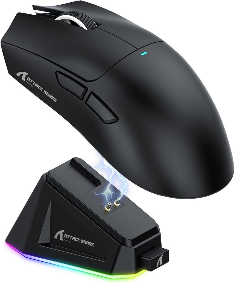 MAGIC-REFINER Attack Shark X11 59g Superlight Wireless Gaming Mouse with Magnetic RGB Charging Dock，BT/2.4G Wireless/Wired Mouse, 22000 DPI，5 Programmable Buttons for PC/Laptop/Mac（Black） - Image 1