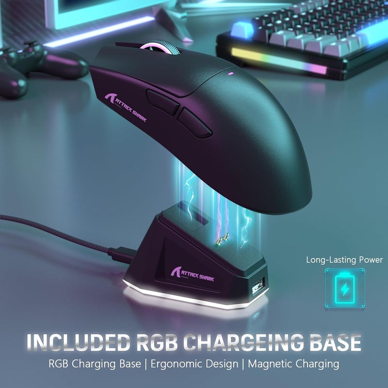 MAGIC-REFINER Attack Shark X11 59g Superlight Wireless Gaming Mouse with Magnetic RGB Charging Dock，BT/2.4G Wireless/Wired Mouse, 22000 DPI，5 Programmable Buttons for PC/Laptop/Mac（Black） - Image 3