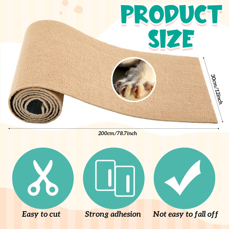 Maasechs Rabbit Scratch Mat 12 Inch X 6.56 ft Self Adhesive Bunny Scratching Pad Cuttable Claw and Teeth Care Rabbit Mat for Cage Small Animal Scratching Rug for Biting Sleeping Nesting (Khaki) - Image 2