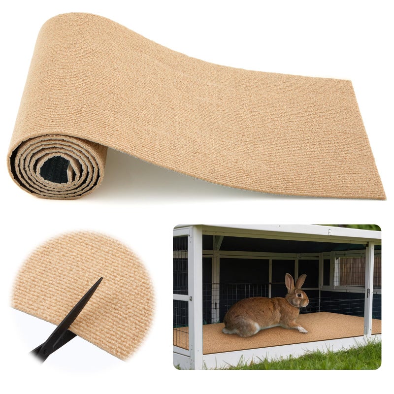 Maasechs Rabbit Scratch Mat 12 Inch X 6.56 ft Self Adhesive Bunny Scratching Pad Cuttable Claw and Teeth Care Rabbit Mat for Cage Small Animal Scratching Rug for Biting Sleeping Nesting (Khaki) - Image 1