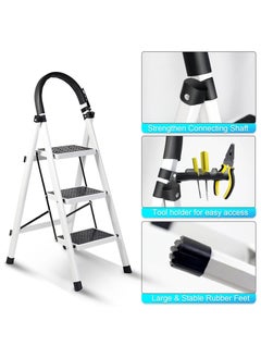 DubaiGallery Foldable Ladder 3 Steps, Home Ladder Folding Step Stool with Wide Anti-Slip Pedal, Adults Folding Sturdy Steel Ladder for Home,Kitchen, Garden, Office  - Image 3