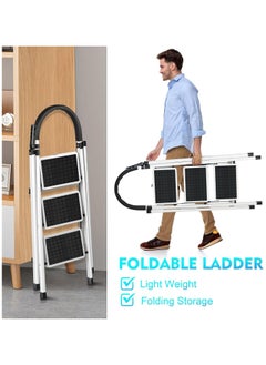 DubaiGallery Foldable Ladder 3 Steps, Home Ladder Folding Step Stool with Wide Anti-Slip Pedal, Adults Folding Sturdy Steel Ladder for Home,Kitchen, Garden, Office  - Image 4