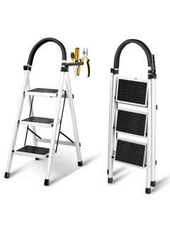 DubaiGallery Foldable Ladder 3 Steps, Home Ladder Folding Step Stool with Wide Anti-Slip Pedal, Adults Folding Sturdy Steel Ladder for Home,Kitchen, Garden, Office  - Image 1