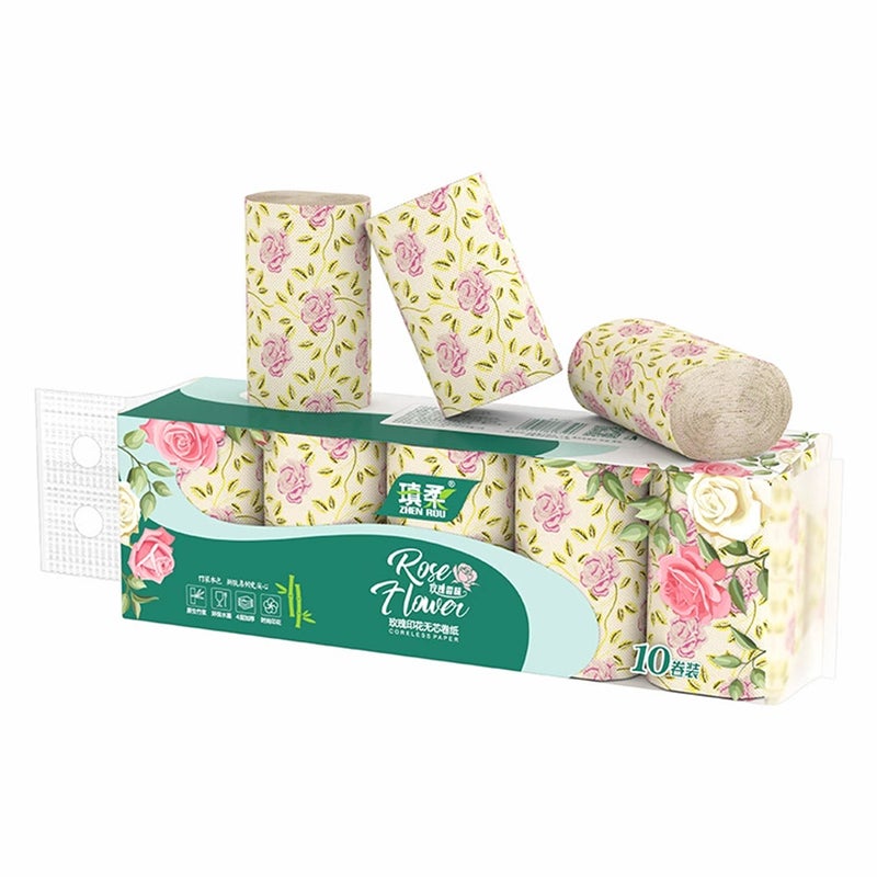 Coreless Toilet Paper: 4-Layer Thickened Bamboo Pulp Tissue - Soft Absorbent Sustainable Eco-Friendly Cute Panda Print for Household Hotel Public Restroom Use - Image 1