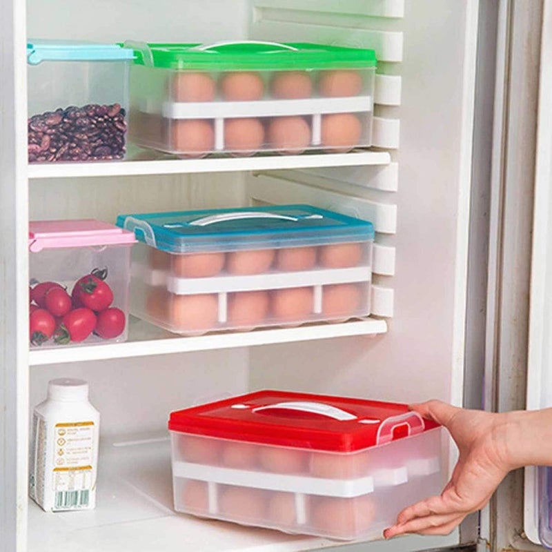 varahry Plastic Egg Tray for Fridge Double Layer 24 Grid Egg Storage Box for Refrigerator Kitchen Food and Vegetable Egg Storage Container Wit Lid Random Color Double Layer 24 Grid - Image 3