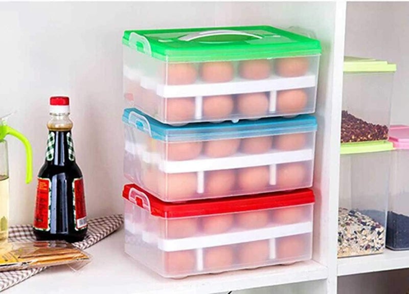 varahry Plastic Egg Tray for Fridge Double Layer 24 Grid Egg Storage Box for Refrigerator Kitchen Food and Vegetable Egg Storage Container Wit Lid Random Color Double Layer 24 Grid - Image 5