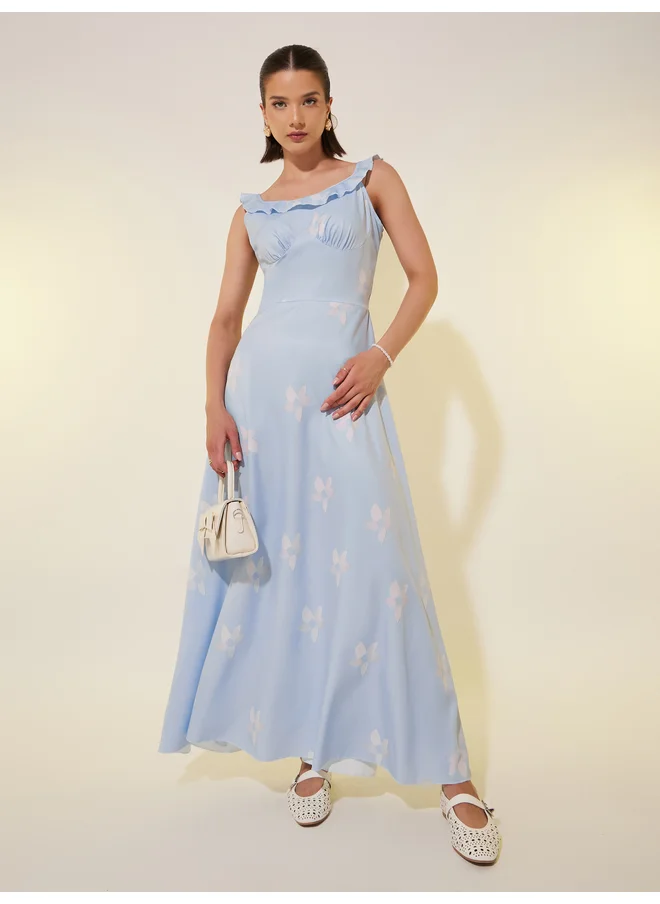 Take Two Take Two All Over Print Ruffle Trim A-Line Maxi Dress