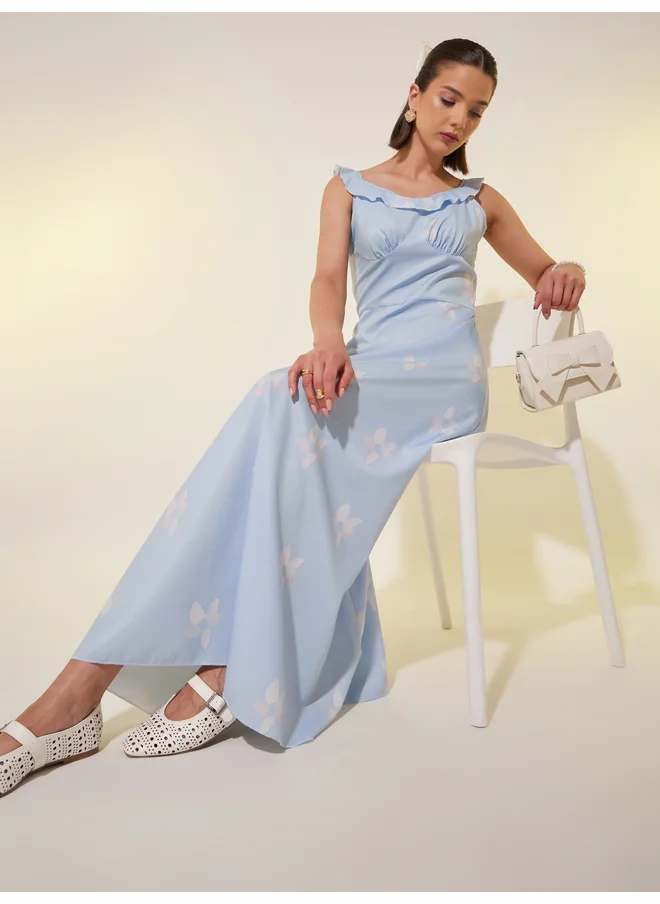 Take Two Take Two All Over Print Ruffle Trim A-Line Maxi Dress