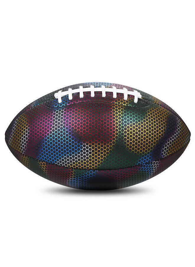 Generic Holographic Reflective Football Glowing Luminous Rugby Indoor Outdoor Leather Football Gifts for Boys Girls Men Women  - Image 1