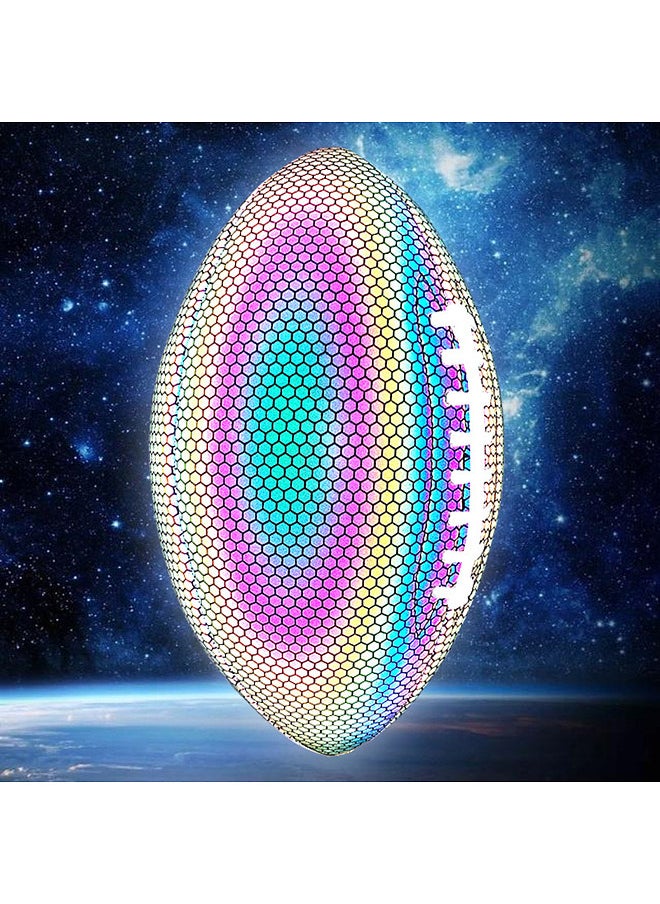 Generic Holographic Reflective Football Glowing Luminous Rugby Indoor Outdoor Leather Football Gifts for Boys Girls Men Women  - Image 2