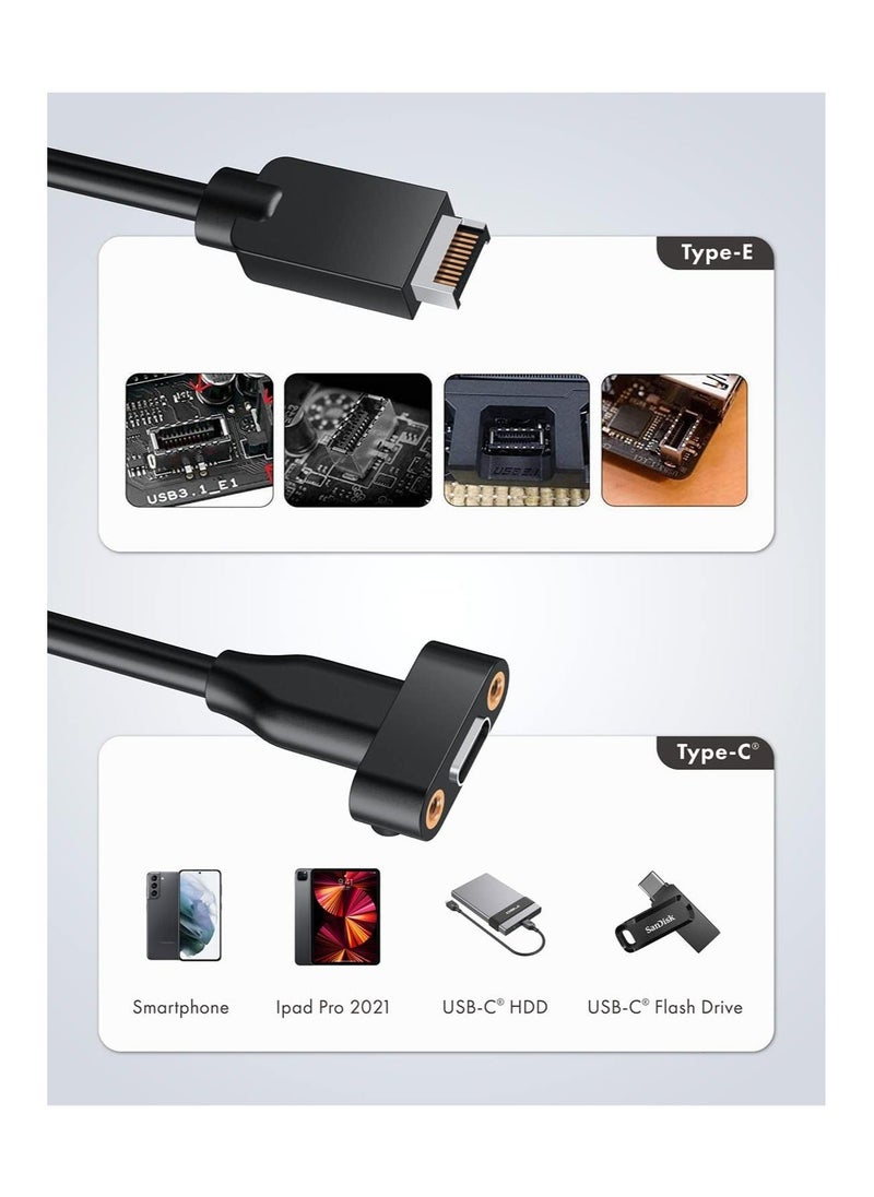 Generic - USB 3.1 Type-C Front Panel Adapter, USB Type-E to Type-C Female Extension Cable with Panel Screw Bracket, USB-C Female to 20-pin USB Type-E  Male Connector - Image 1