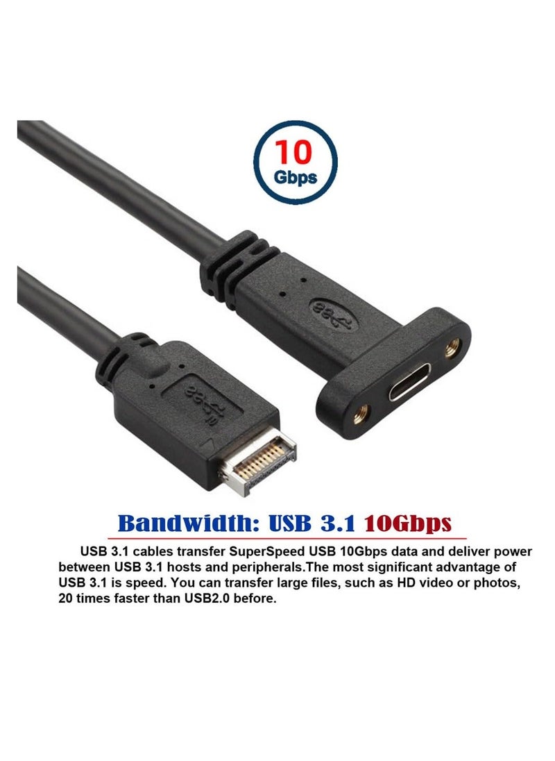 Generic - USB 3.1 Type-C Front Panel Adapter, USB Type-E to Type-C Female Extension Cable with Panel Screw Bracket, USB-C Female to 20-pin USB Type-E  Male Connector - Image 1