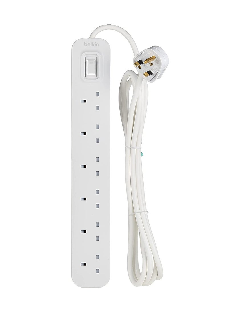 belkin Belkin 6 Way/6 Plug 3m Power Extension Strip with On/Off Switch for Televisions, Gaming Consoles, Home, Office and More - White  - Image 1