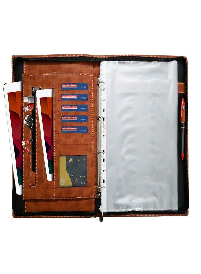 True-Ally مجلد ملفات True-Ally Portfolio بحجم FS / A4، حامل مستندات بحلقات رباعية الأبعاد مع 20 غلاف حماية ممتاز للأوراق بسماكة 200 ميكرون، مناسب للمكاتب والمنازل والبنوك والمهنيين (بني). - Image 3