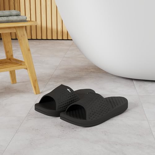 FUNKYMONKEY Mens Bathroom Shower Slippers Indoor Home Beach Non Slip Sandal (9 M US, Black) - Image 2