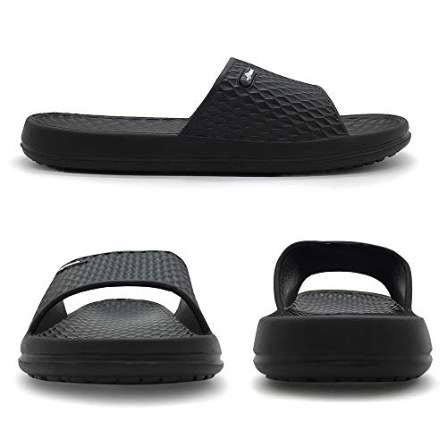 FUNKYMONKEY Mens Bathroom Shower Slippers Indoor Home Beach Non Slip Sandal (9 M US, Black) - Image 3