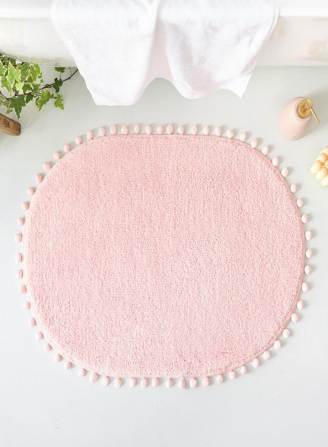 YIRDDEO Bath Mat Blush Pink Rug with Pom Oval Bathroom Rugs for Bedroom Non Slip Cute Boho Absorbent Mats Soft Plush Washable Rug (20x30 inches) - Image 2
