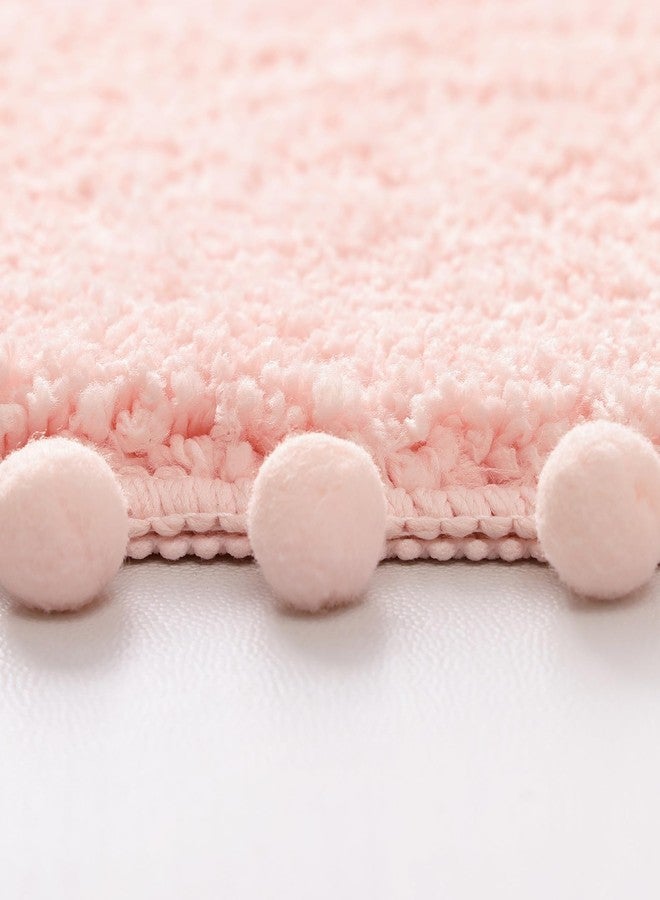 YIRDDEO Bath Mat Blush Pink Rug with Pom Oval Bathroom Rugs for Bedroom Non Slip Cute Boho Absorbent Mats Soft Plush Washable Rug (20x30 inches) - Image 4