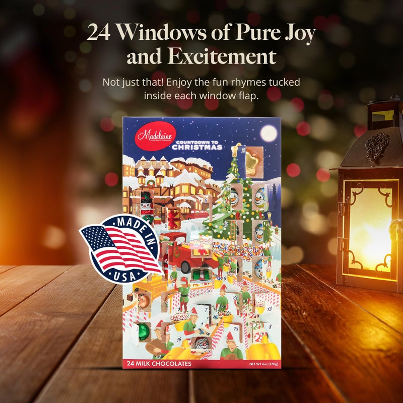 تقويم العد التنازلي لعيد الميلاد من ورشة سانتا ماديلين - إصدار 2025 من الشوكولاتة بالحليب الصلبة 6 أونصات مع 24 قطعة شوكولاتة 2 عبوات | هدية العيد | شركة ماديلين للشوكولاتة - Image 4