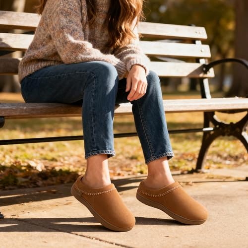 Zigzagger Women's Slip On Moccasin Slippers, Microsuede Indoor/Outdoor Comfy House Shoes with Memory Foam, Cozy Loafer Clog Slippers (Tan, Size 9) - Image 3