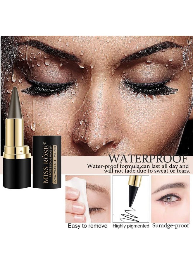 Aaiffey - 2 Colors Gel Eyeliner Set,Quick-Dry Cream Eyeliner Waterproof and Smudge Proof Eye-liner Pencil Long-Lasting Matte Black Eyeliner Stick for Women Girls (04 Black+03 Brown) - Image 1