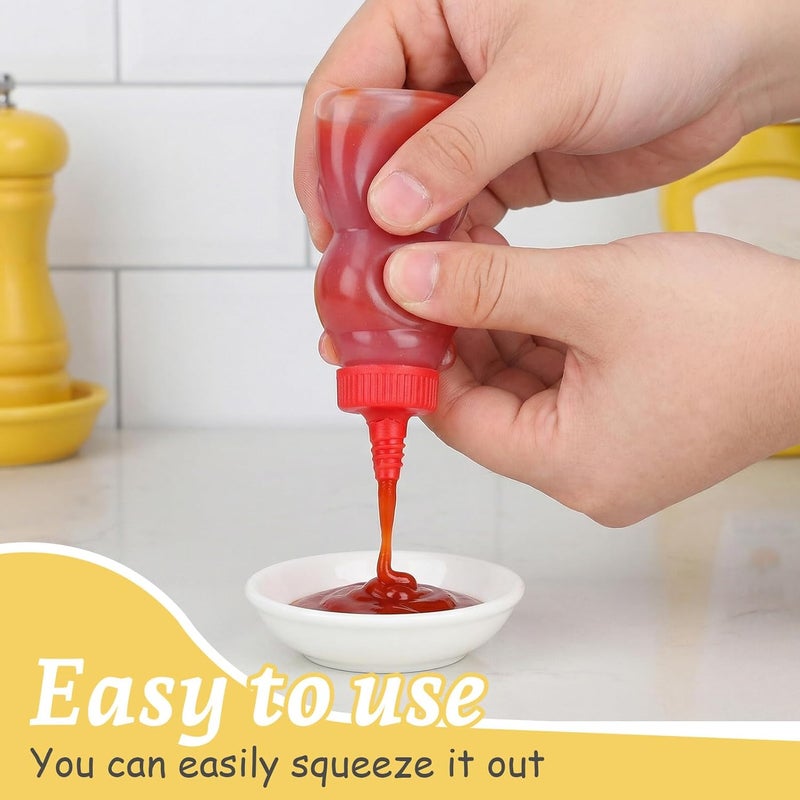 8pcs Mini Bear-shaped Condiment Containers with Red, Yellow, Blue, and Pink Lids – Portable Tiny Sauce Bottles for Ketchup, Salad Dressing, and Soy Sauce – Leakproof Plastic - Image 3