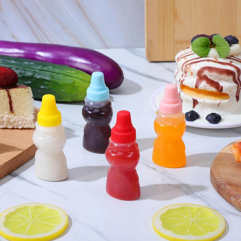 8pcs Mini Bear-shaped Condiment Containers with Red, Yellow, Blue, and Pink Lids – Portable Tiny Sauce Bottles for Ketchup, Salad Dressing, and Soy Sauce – Leakproof Plastic - Image 5