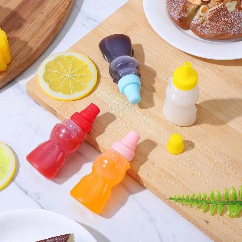 8pcs Mini Bear-shaped Condiment Containers with Red, Yellow, Blue, and Pink Lids – Portable Tiny Sauce Bottles for Ketchup, Salad Dressing, and Soy Sauce – Leakproof Plastic - Image 4