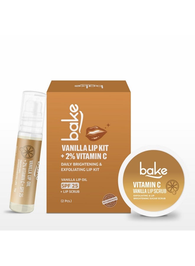 BAKE 2% Vitamin C Vanilla Exfoliating & Lightening Lip Kit for Dark & Pigmented Lips with SPF 25 PA++++ (40g) (Vanilla Lip Kit) - Image 1