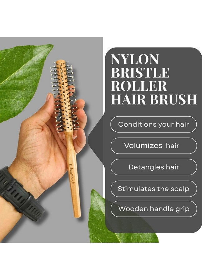 UrbanMooch Wooden Roller Hair Brush For Men | Nylon Bristle Round Hair Brush | For Blow Drying, Roller Hair Brush For Quick Blowout, Adding Curls, Waves & Volume | Smoothening & Volumizing Comb | For All Hair Types - Image 3