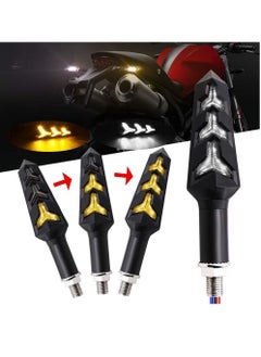 2 pcs Motorcycle Turn Signal Lights Y-shape Indicator Rear LED Motorbike Lights Amber Flowing & White DRL Running Lights for Yamaha Suzuki Kawasaki Scooter, Waterproof 12V