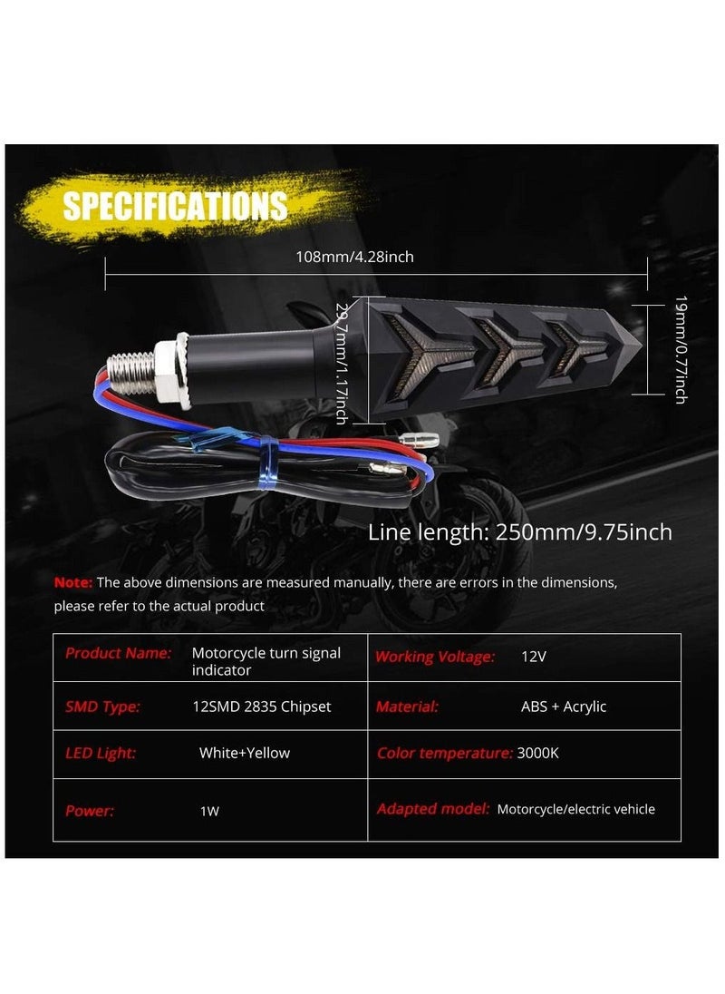 KASTWAVE - 2 pcs Motorcycle Turn Signal Lights Y-shape Indicator Rear LED Motorbike Lights Amber Flowing & White DRL Running Lights for Yamaha Suzuki Kawasaki Scooter, Waterproof 12V - Image 1