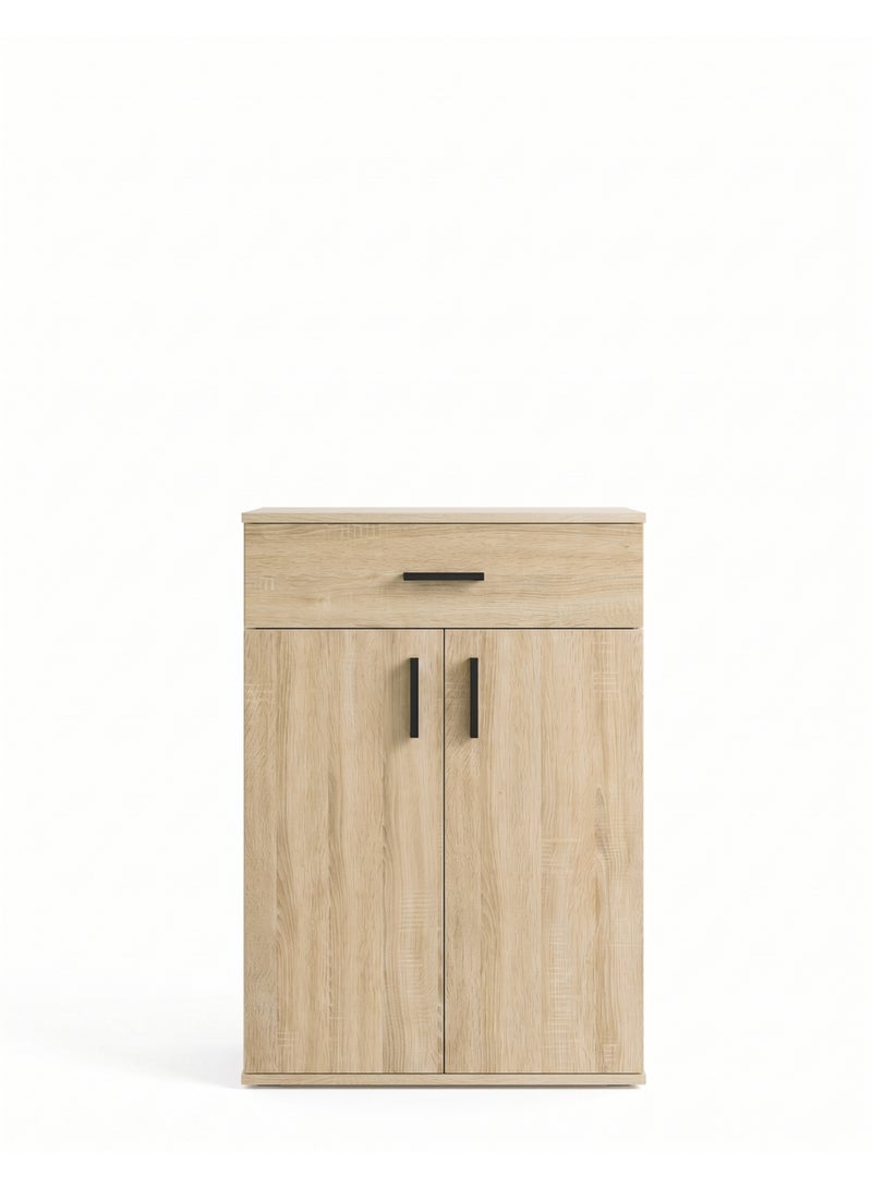 Furniture Store Modern shoe rack/shoe cabinet with a wide drawer and 5 shelves, MDF, in light wood color with white, high-quality finish, from Furniture Store. - Image 2