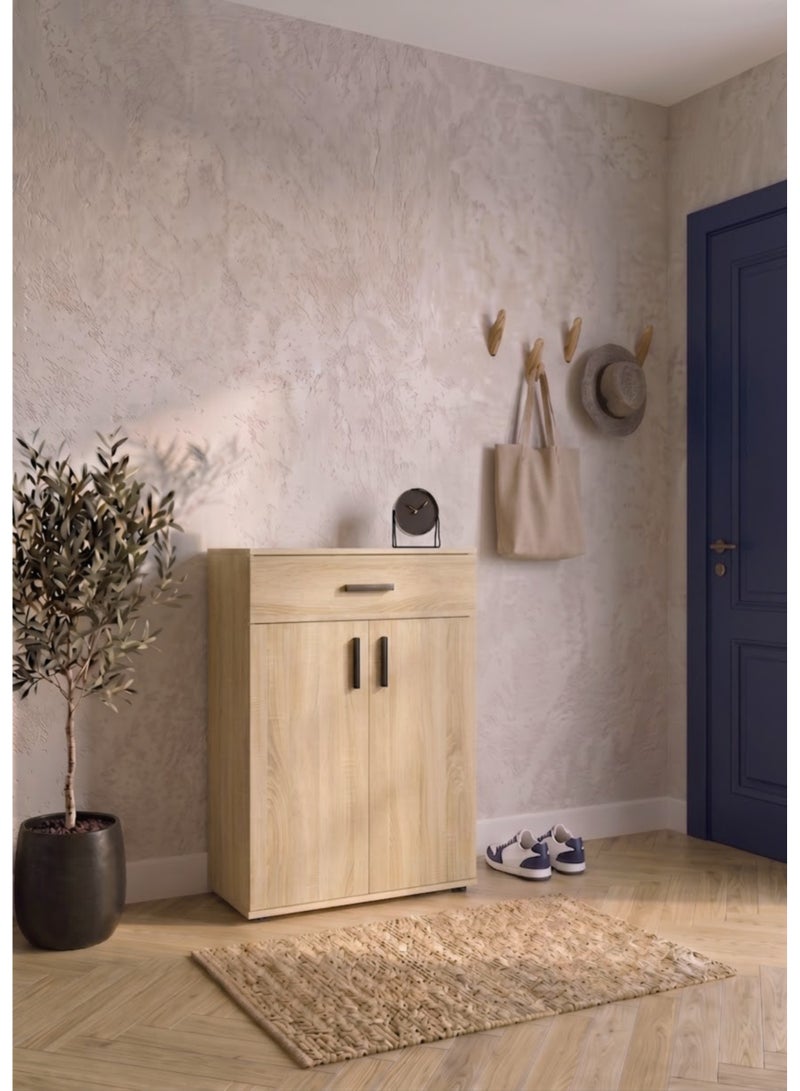 Furniture Store Modern shoe rack/shoe cabinet with a wide drawer and 5 shelves, MDF, in light wood color with white, high-quality finish, from Furniture Store. - Image 1