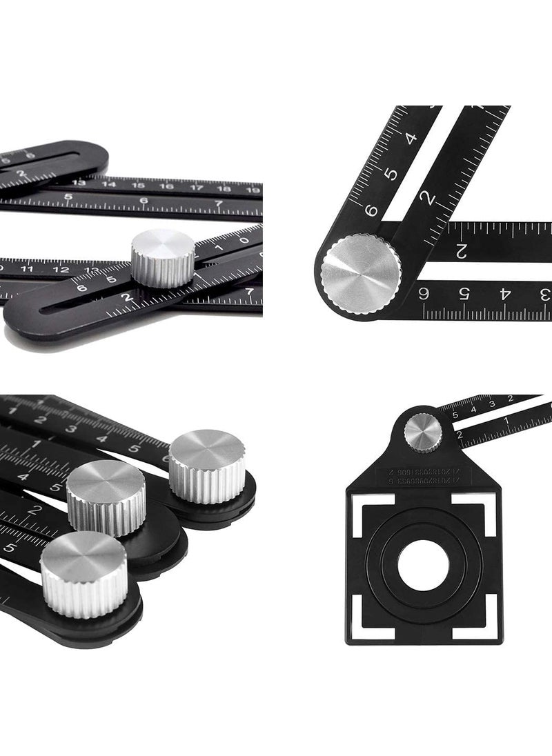 KLIFFOO - KLIFFOO Multi Angle Measuring Folding Ruler 6 Sided Adjustable Aluminum Alloy Angleizer Template Tool with Drill Guide Opening Ceramic Tile Hole Punch Locator for DIY Builders Carpenters Craftsmen - Image 1