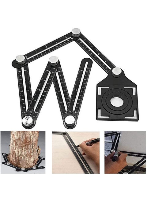 KLIFFOO Multi Angle Measuring Folding Ruler 6 Sided Adjustable Aluminum Alloy Angleizer Template Tool with Drill Guide Opening Ceramic Tile Hole Punch Locator for DIY Builders Carpenters Craftsmen