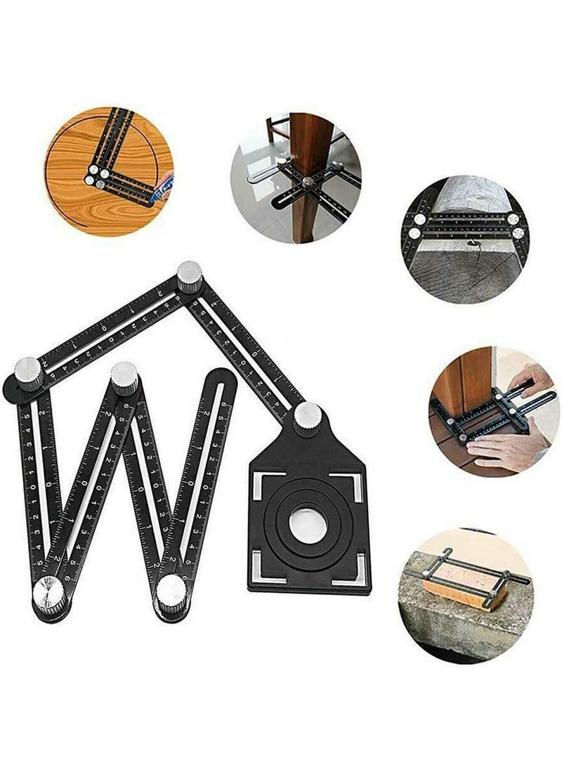 KLIFFOO - KLIFFOO Multi Angle Measuring Folding Ruler 6 Sided Adjustable Aluminum Alloy Angleizer Template Tool with Drill Guide Opening Ceramic Tile Hole Punch Locator for DIY Builders Carpenters Craftsmen - Image 1