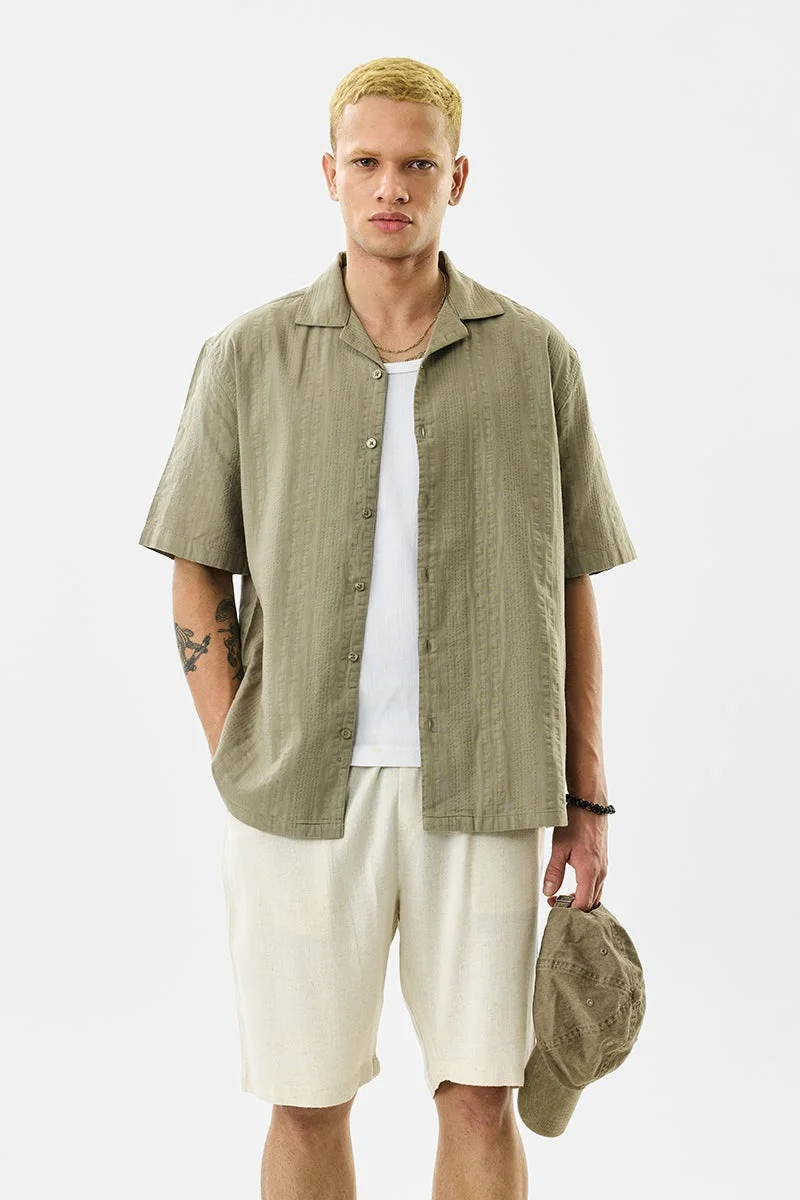 سنيتش Olive Textured Half Sleeve Boxy Shirt