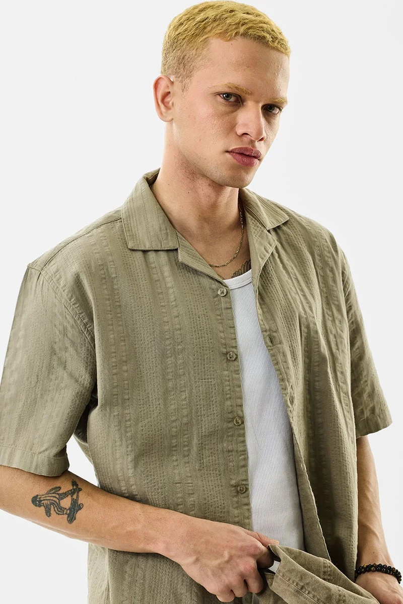سنيتش Olive Textured Half Sleeve Boxy Shirt