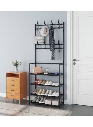 Americana Famous Stand Metal Multi-Use 5-Tier Shoe Rack and Coat Hanger for Entryway 5-Tier Shoe Rack Space Saving with Place to Hang and Store Your Items, Practical and Multi-Purpose Hangers for Storage, black - pzsku/ZCBA9567B453E71013CA9Z/45/_/1724622697/ef1143a7-b2a1-4424-bd6d-d0c85bbc4c36
