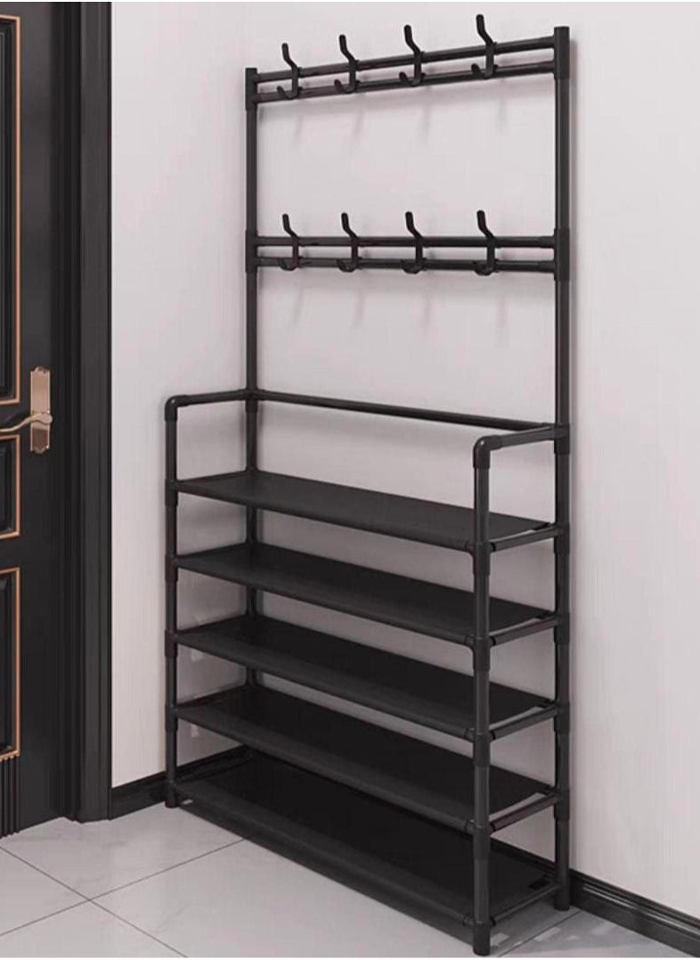 Generic - Americana Famous Stand Metal Multi-Use 5-Tier Shoe Rack and Coat Hanger for Entryway 5-Tier Shoe Rack Space Saving with Place to Hang and Store Your Items, Practical and Multi-Purpose Hangers for Storage, black - Image 1