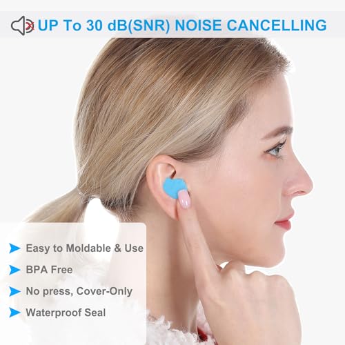 Schiara Ear Plugs for Sleeping, 16 Moldable Noise Cancelling Silicone Earplugs for Swimming, Snoring, Sleep and Studying, Blue - Image 4