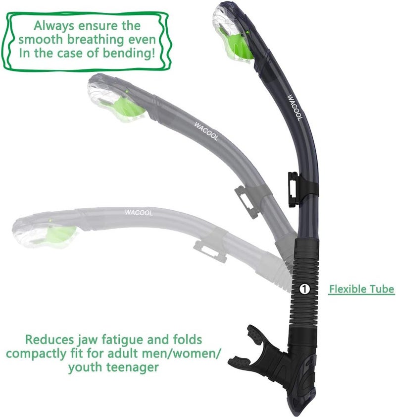 WACOOL Dry Top Snorkel Tube Comfortable Mouthpiece One-Way Purge Valve for Pool Open Water Scuba Lap Swimming Swimmer Training Diving Snorkeling - Image 4