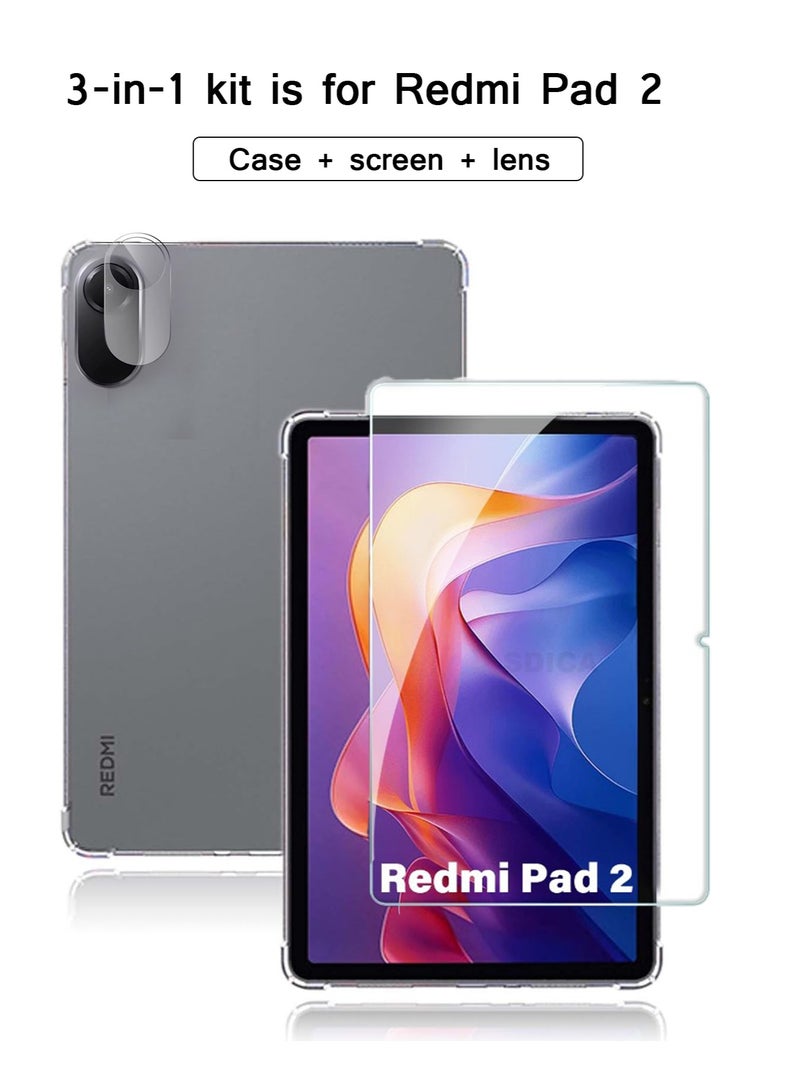 مجموعة 3 في 1 لجهاز شاومي ريدمي باد 2 بحجم 11 بوصة - واقي شاشة وغطاء شفاف وحامي عدسة - Image 1