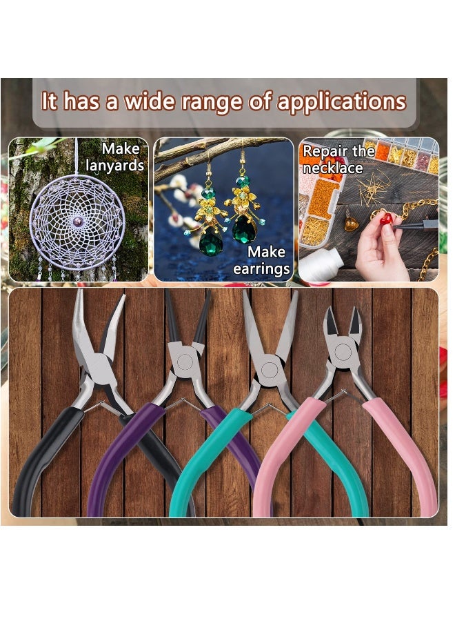4 Pack Jewelry Pliers Jewelry Making Pliers Tools Kit With Needle Nose Pliers Or Chain Nose Pliers, Round Nose Pliers, Bent Nose Pliers, Wire Cutters For Wire Wrapping Earring Craft Making Supplies  - Image 2