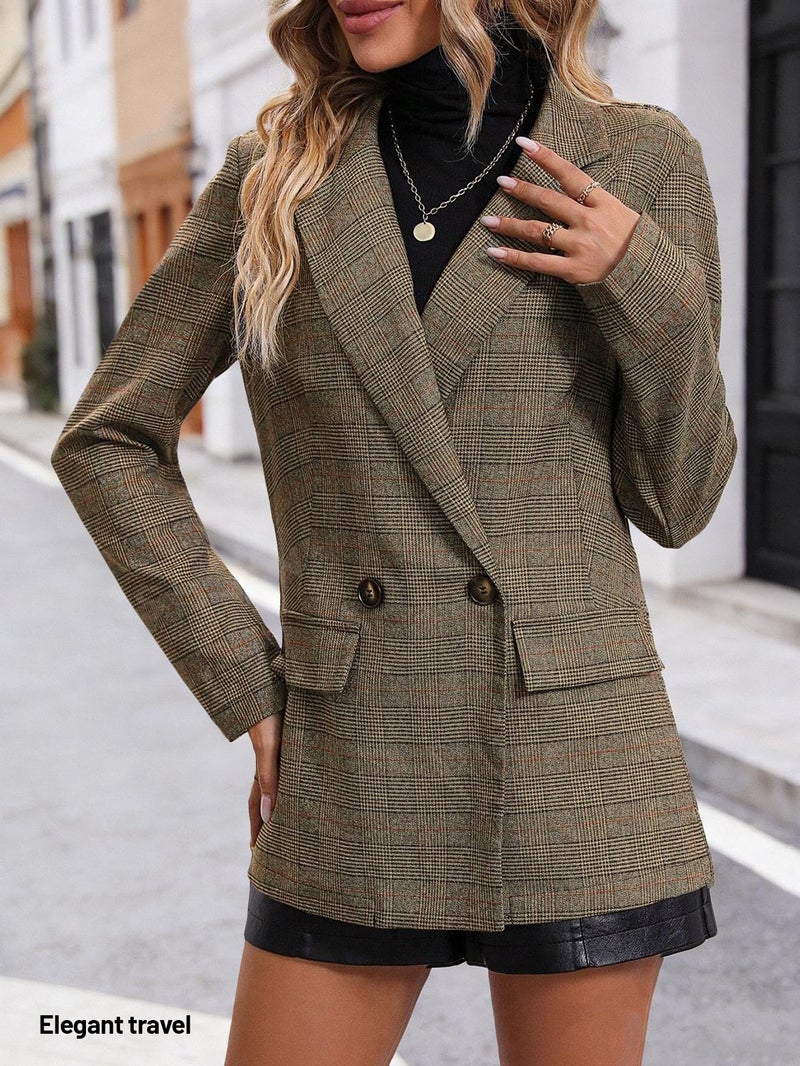 Mina Self Plaid Blazer Jackets for Women 2026 Brown Chocolate Fall Clothes Jacket Blouses Business Caual Outfits Tweed Airport Work Office Womens Clothing Blazers Trendy Fashion Women's Suit Outfit - Image 3