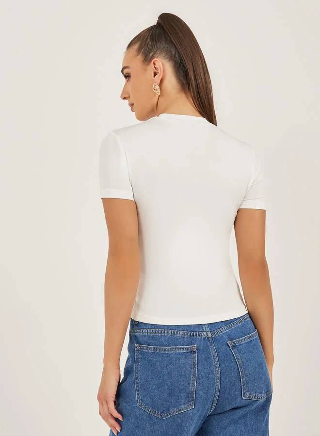 Styli Graphic Print Round Neck Crop T-Shirt