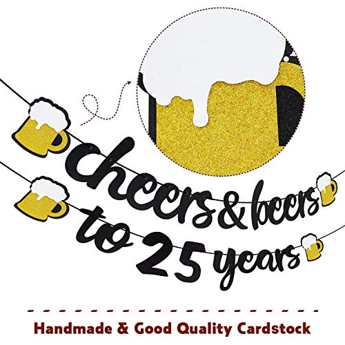 Joymee 25th Birthday Decorations for Men Women Cheers to 25 Years Banner PreStrung 25th Beer Happy Birthday Party Decorations Black Gold - Image 5