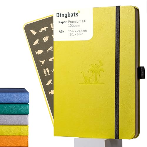 Dingbats Earth Dotted Writing Journal Notebook A5 Vegan Leather Hardcover Ideal for Work Travel Pocket Elastic Closure Bookmark